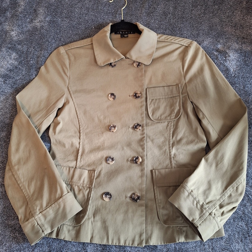 Theory Julian‎ Gemma Military Jacket Womans 4 Olive Green Double Breasted